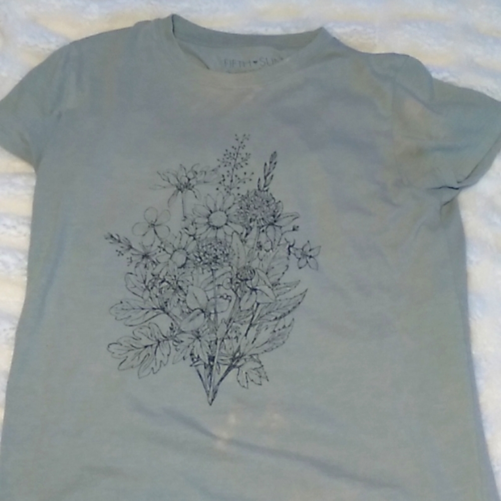 Sage Green T-shirt with Flowers